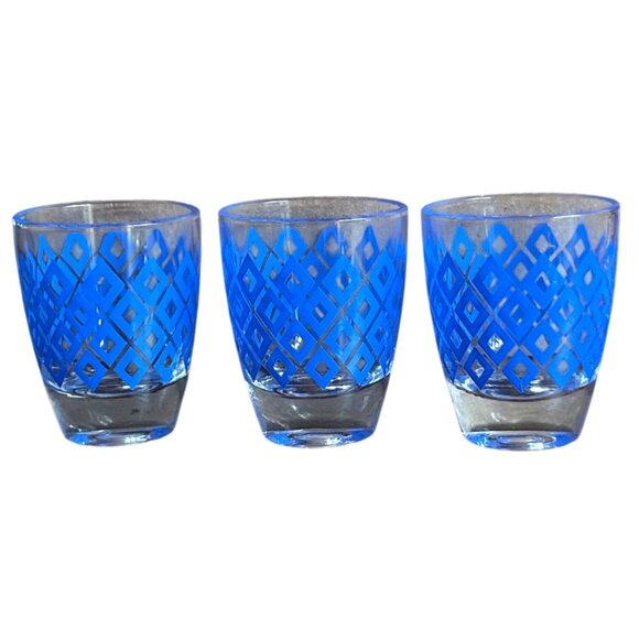 Mid-Century Made in France Blue Diamond Shot Glasses Set Of 5 Shot Glasses - Picture 3 of 6